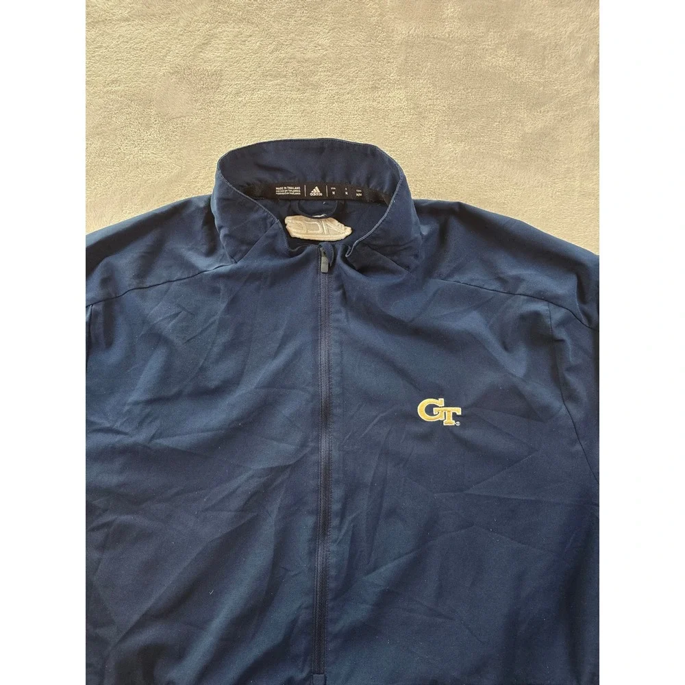 Georgia Tech Jacket Mens M Blue Adidas Pullover Half 1/2 Zip‎ Windbreaker *Read